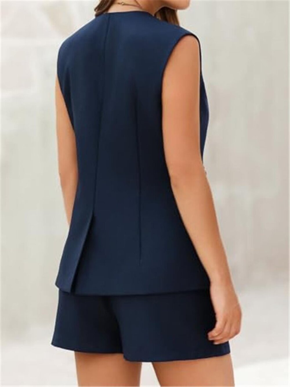 Women's 2 Piece Outfit Casual Suit Set Sleeveless Button Down Blazer Vest Short - Picture 4 of 5
